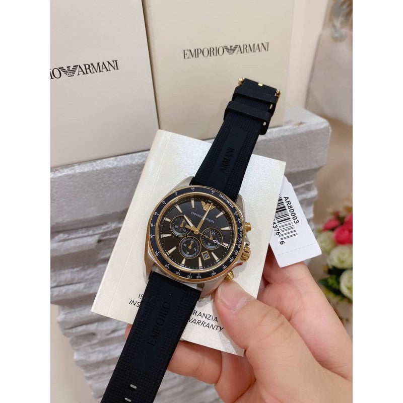  Shop Authentic Emporio Armani Sigma Chronograph lack Dial Black Rubber Strap Watch For Men - AR80003 - Luxxuri