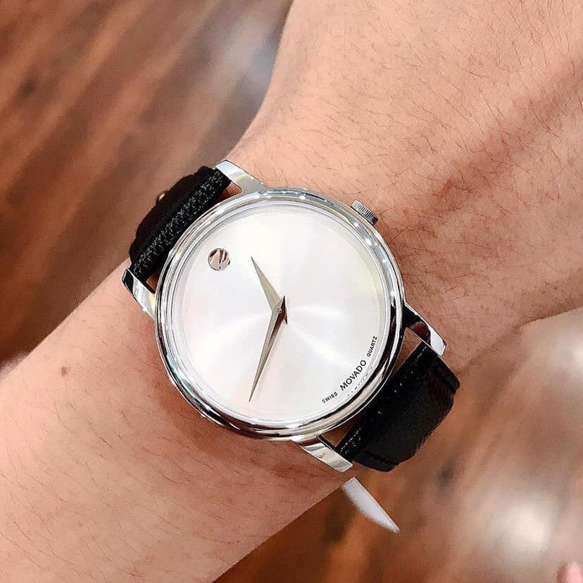  Shop Authentic Movado Museum Quartz Silver Dial Black Leather Strap Watch For Men - 2100001 - Luxxuri