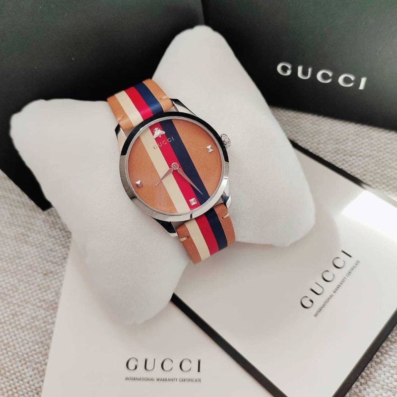  Shop Authentic Gucci G Timeless Quartz Brown Dial Brown Leather Strap Watch For Men - YA1264078 - Luxxuri