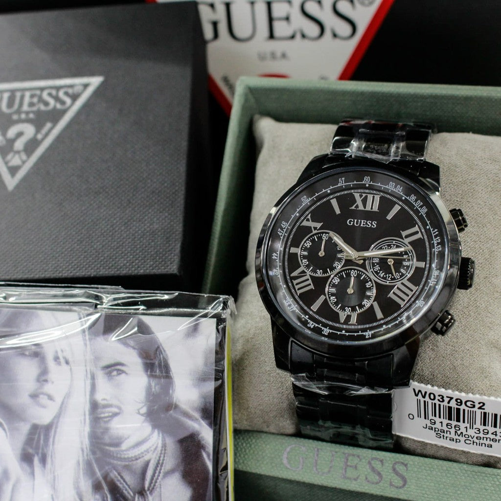  Shop Authentic Guess Horizon Chronograph Black Dial Black Steel Strap Watch For Men - W0379G2 - Luxxuri