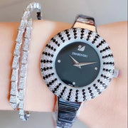  Shop Authentic Swarovski Crystal Rose Black Dial Silver Steel Strap Watch for Women - 5484076 - Luxxuri