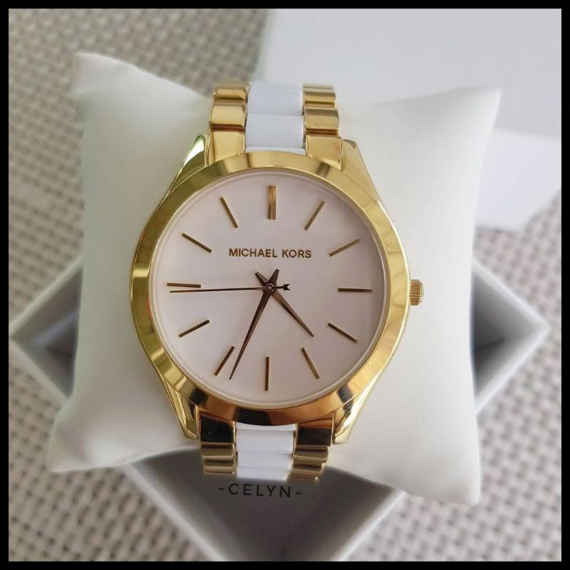  Shop Authentic Michael Kors Slim Runway Quartz White Dial Two Tone Steel Strap Watch For Women - MK4295 - Luxxuri