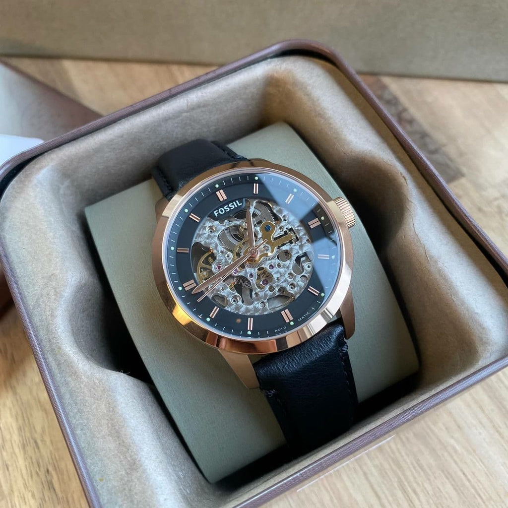  Shop Authentic Fossil Townsman Automatic Skeleton Black Dial Black Leather Strap Watch for Men - ME3084 - Luxxuri