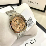  Shop Authentic Gucci Vintage Diamonds Brown Dial Silver Steel Strap Watch For Men - YA142409 - Luxxuri