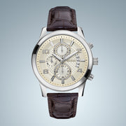  Shop Authentic Guess Exec Chronograph White Dial Brown Leather Strap Watch For Men - W0076G2 - Luxxuri