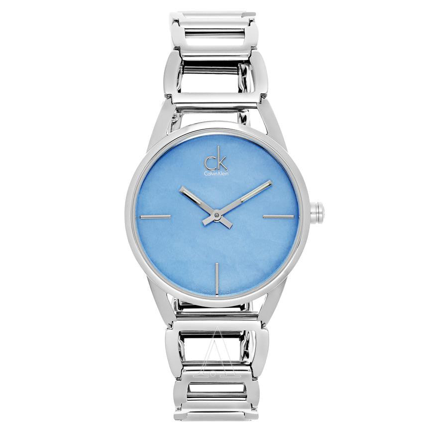  Shop Authentic Calvin Klein Stately Blue Mother of Pearl Dial Silver Steel Strap Watch for Women - K3G2312N - Luxxuri