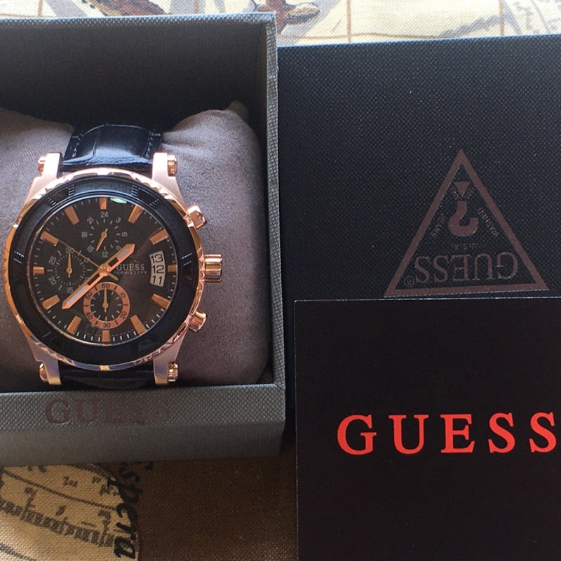  Shop Authentic Guess Pinnacle Chronograph Quartz Black Dial Black Leather Strap Watch For Men - W0673G5 - Luxxuri