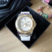  Shop Authentic Guess Limelight Quartz Silver Dial White Leather Strap Watch For Women - W0775l8 - Luxxuri