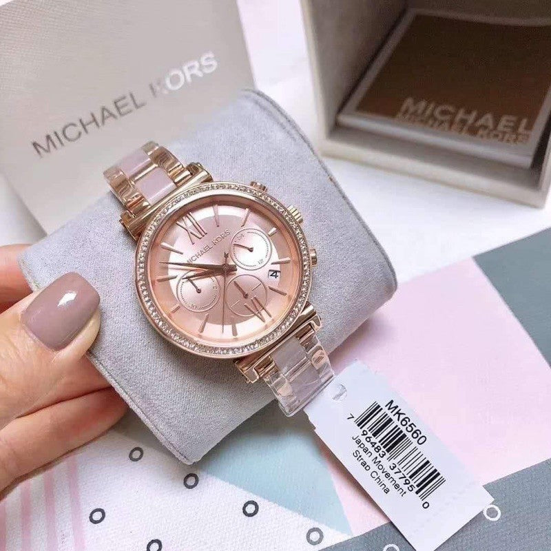  Shop Authentic Michael Kors Sofie Chronograph Rose Gold Dial Rose Gold Steel Strap Watch For Women - MK6560 - Luxxuri