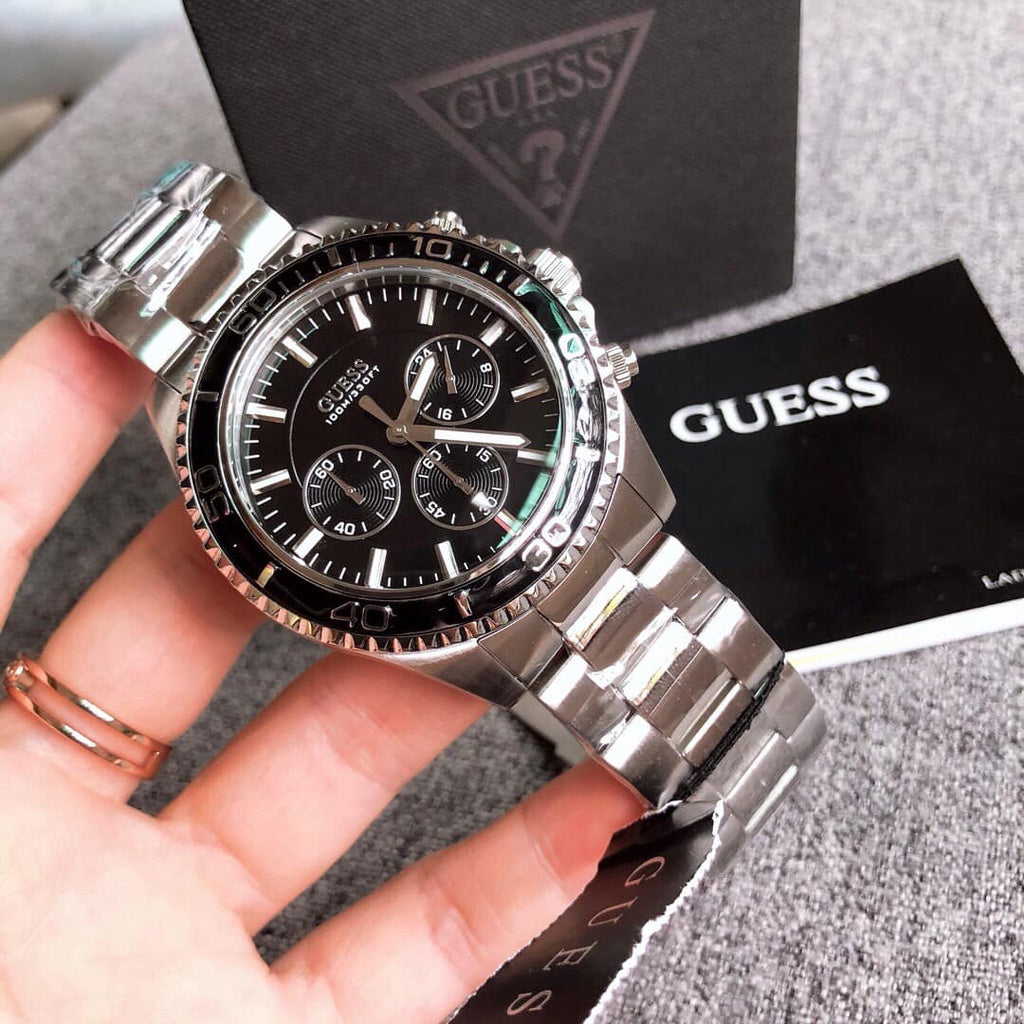  Shop Authentic Guess Chaser Chronograph Black Dial Silver Steel Strap Watch for Men - W0170G1 - Luxxuri