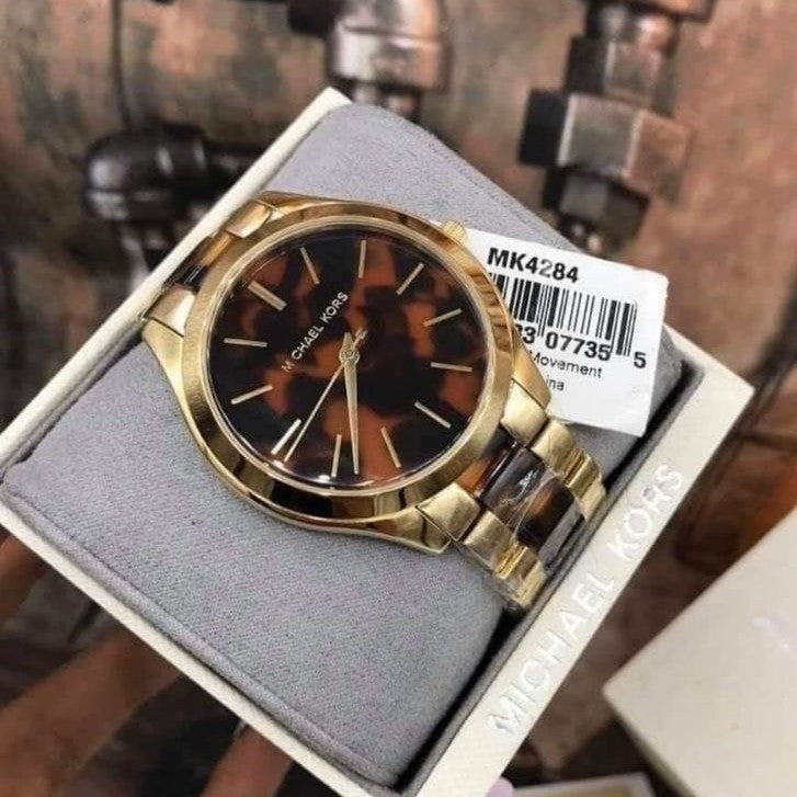  Shop Authentic Michael Kors Slim Runway Tortoise Shell Dial Two Tone Steel Strap Watch for Women - MK4284 - Luxxuri