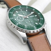  Shop Authentic Fossil Dillinger Luggage Chronograph Green Dial Brown Leather Strap Watch for Men - FS5734 - Luxxuri