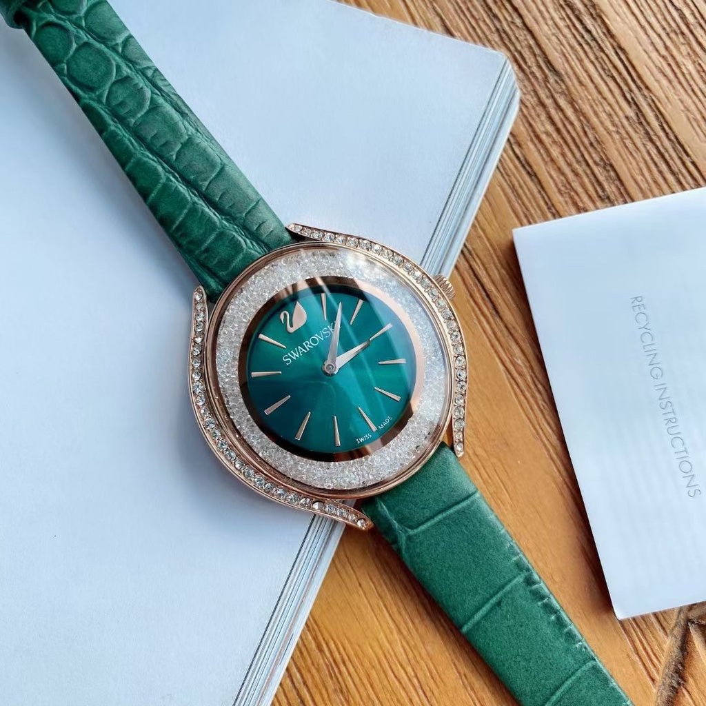  Shop Authentic Swarovski Crystalline Aura Green Dial Green Leather Strap Watch for Women - 5644078 - Luxxuri