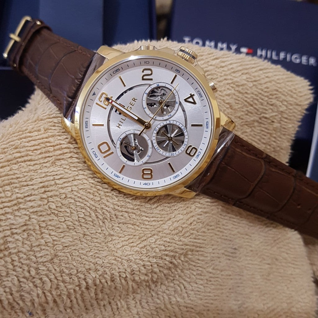  Shop Authentic Tommy Hilfiger Keagan Quartz Silver Dial Brown Leather Strap Watch for Men - 1791291 - Luxxuri