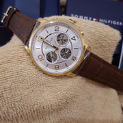  Shop Authentic Tommy Hilfiger Keagan Quartz Silver Dial Brown Leather Strap Watch for Men - 1791291 - Luxxuri