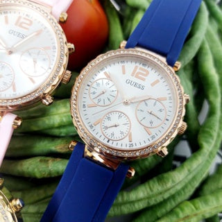  Shop Authentic Guess Solstice Diamonds Silver Dial Blue Rubber Strap Watch for Women - GW0113L3 - Luxxuri