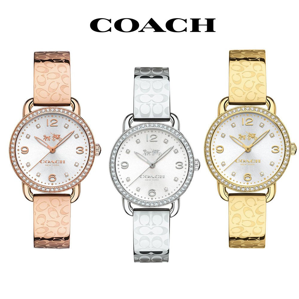 Coach Delancey Diamonds Silver Dial Gold Steel Strap Watch for Women - 14502354