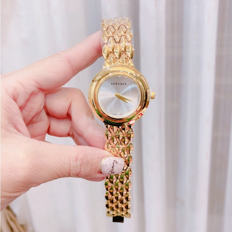  Shop Authentic Versace V-Flare Quartz Silver Dial Gold Steel Strap Watch for Women - VEBN00718 - Luxxuri