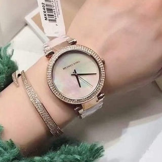  Shop Authentic Michael Kors Parker Mother of Pearl Pink Dial Two Tone Steel Strap Watch for Women - MK6492 - Luxxuri