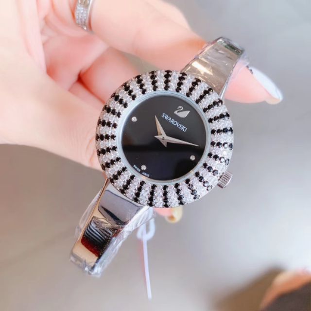  Shop Authentic Swarovski Crystal Rose Black Dial Silver Steel Strap Watch for Women - 5484076 - Luxxuri