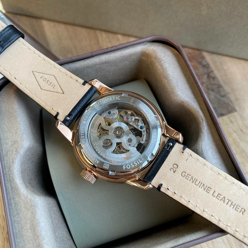  Shop Authentic Fossil Townsman Automatic Skeleton Black Dial Black Leather Strap Watch for Men - ME3084 - Luxxuri