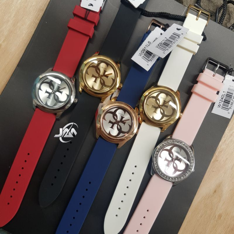  Shop Authentic Guess G-Twist Silver Dial Red Rubber Strap Watch for Women - W0911L9 - Luxxuri