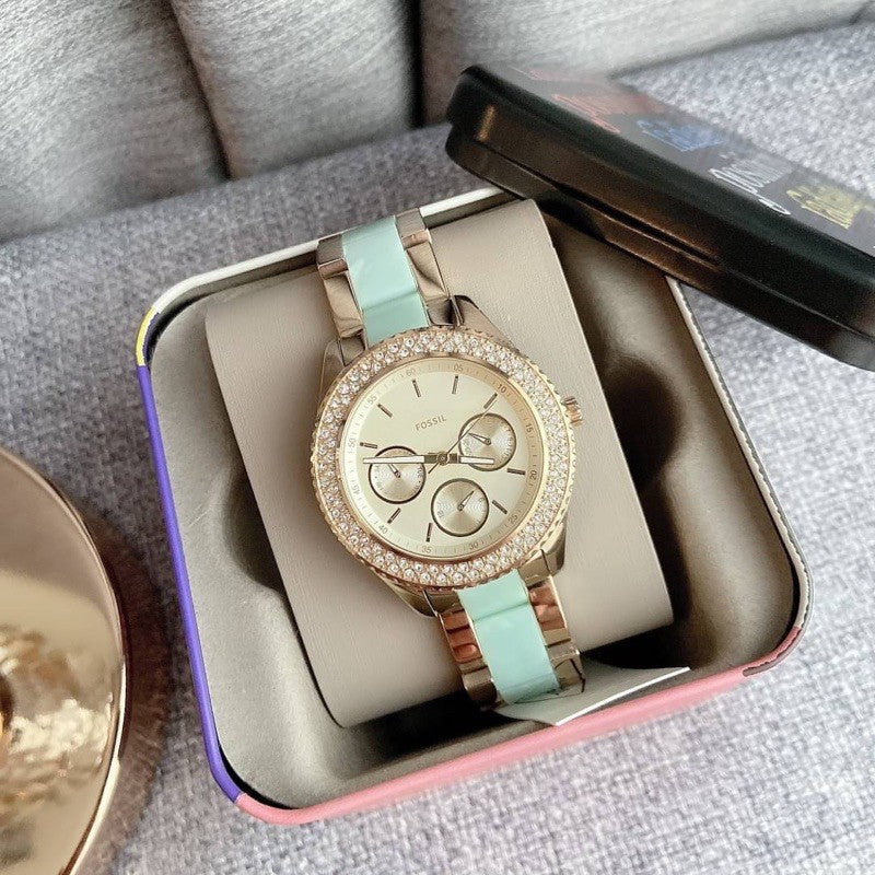  Shop Authentic Fossil Stella Multifunction Gold Dial Two Tone Steel Strap Watch for Women - ES4757 - Luxxuri