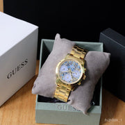  Shop Authentic Guess Mini Sunrise Quartz Blue Dial Gold Steel Strap Watch For Women - W0448L6 - Luxxuri