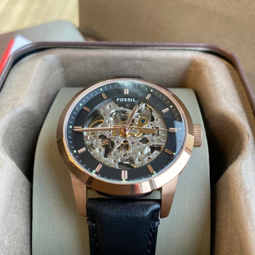  Shop Authentic Fossil Townsman Automatic Skeleton Black Dial Black Leather Strap Watch for Men - ME3084 - Luxxuri