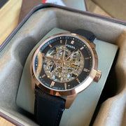  Shop Authentic Fossil Townsman Automatic Skeleton Black Dial Black Leather Strap Watch for Men - ME3084 - Luxxuri