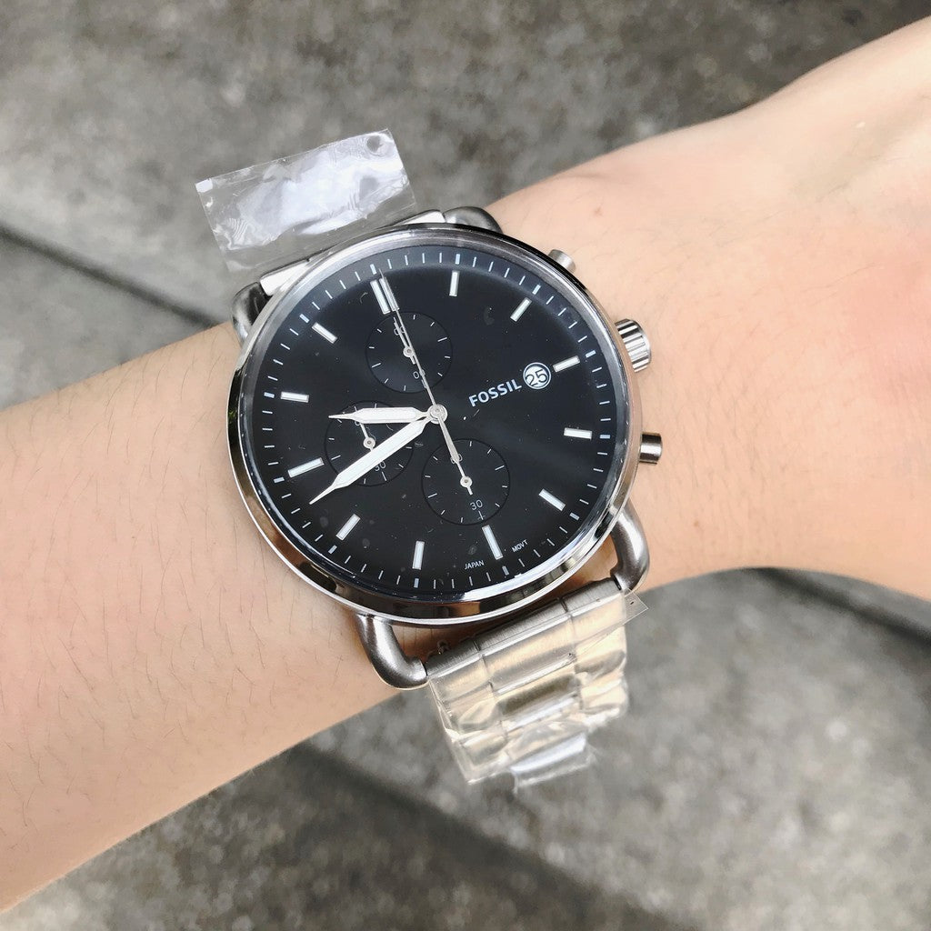  Shop Authentic Fossil The Commuter Black Dial Silver Steel Strap Watch for Men - FS5399 - Luxxuri