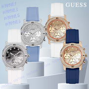  Shop Authentic Guess Confetti Diamonds Gold Dial Blue Rubber Strap Watch For Women - W1098L6 - Luxxuri