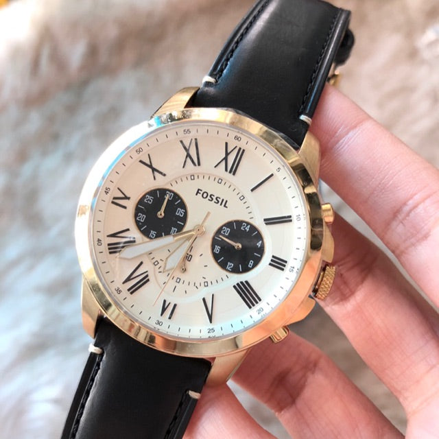  Shop Authentic Fossil Grant Chronograph White Dial Black Leather Strap Watch for Men - FS5272 - Luxxuri