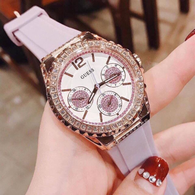  Shop Authentic Guess Starlight Diamonds White Dial Purple Rubber Strap Watch for Women - W0846L6 - Luxxuri