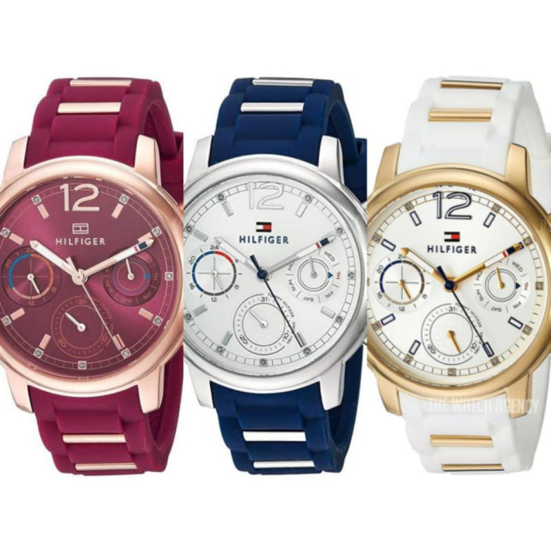  Shop Authentic Tommy Hilfiger Claudia Red Dial Two Tone Steel Strap Watch for Women - 1781744 - Luxxuri