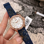  Shop Authentic Guess Swirl Analog Quartz White Dial Blue Rubber Strap Watch for Women - W1096L4 - Luxxuri