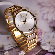  Shop Authentic Calvin Klein Stately Silver Dial Gold Steel Strap Watch for Women - K3G23526 - Luxxuri