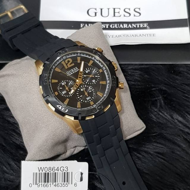  Shop Authentic Guess Caliber Chronograph Black Dial Black Rubber Strap Watch for Men - W0864G3 - Luxxuri