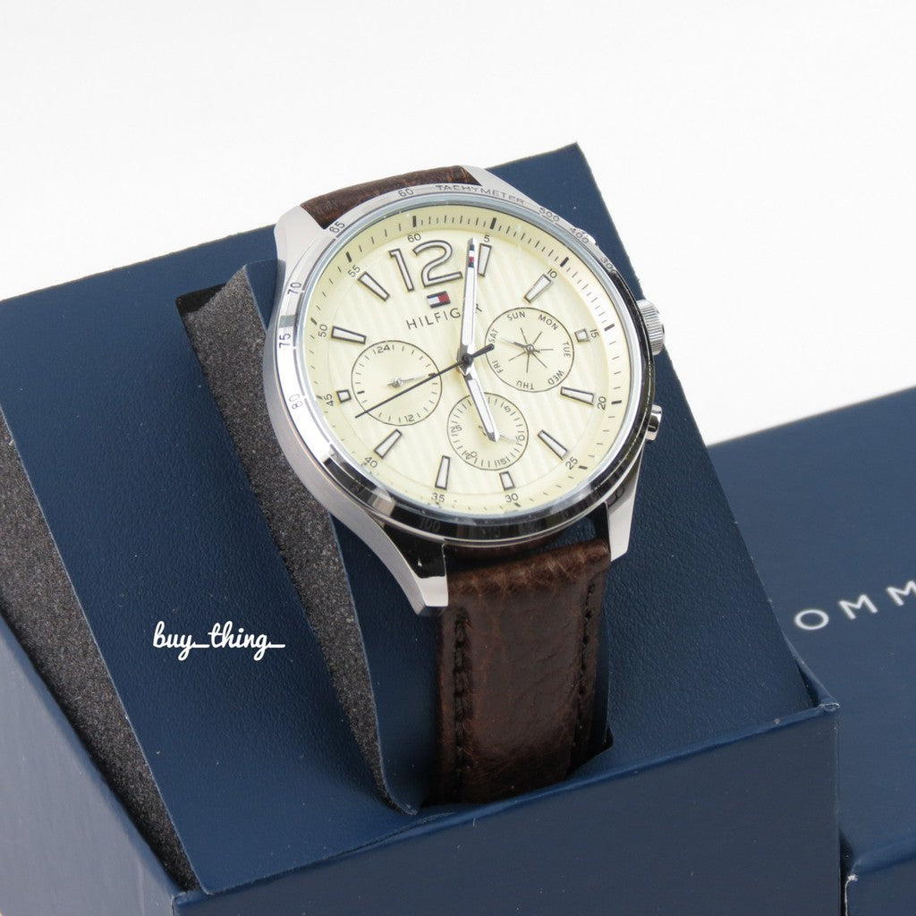  Shop Authentic Tommy Hilfiger Gavin Chronograph White Dial Brown Leather Strap Watch for Men - 1791467 - Luxxuri