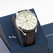  Shop Authentic Tommy Hilfiger Gavin Chronograph White Dial Brown Leather Strap Watch for Men - 1791467 - Luxxuri