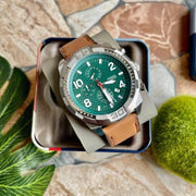  Shop Authentic Fossil Dillinger Luggage Chronograph Green Dial Brown Leather Strap Watch for Men - FS5734 - Luxxuri