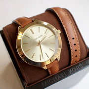  Shop Authentic Michael Kors Runway Gold Dial Brown Leather Strap Watch For Women - MK2256 - Luxxuri