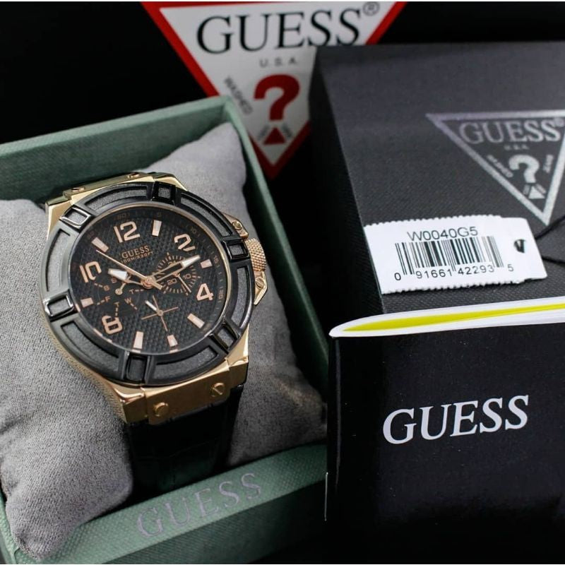  Shop Authentic Guess Rigor Analog Black Dial Black Leather Strap Watch For Men - W0040G5 - Luxxuri
