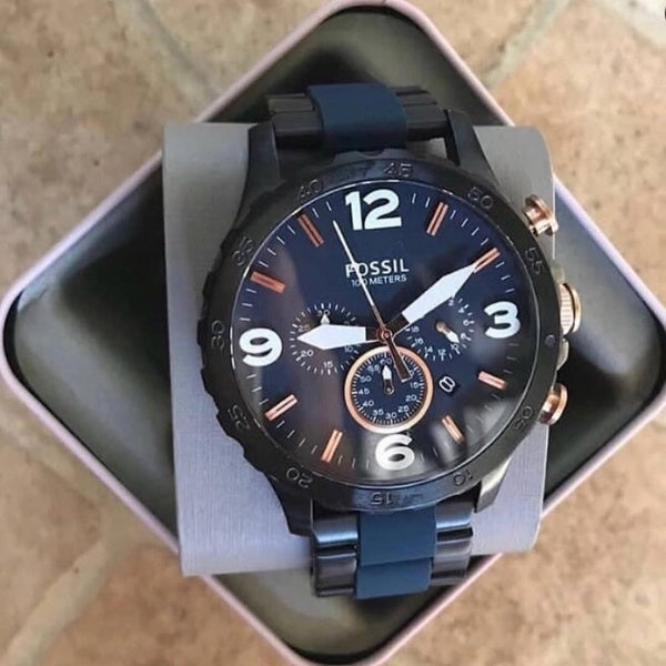  Shop Authentic Fossil Nate Chronograph Blue Dial Two Tone Steel Strap Watch for Men - JR1494 - Luxxuri