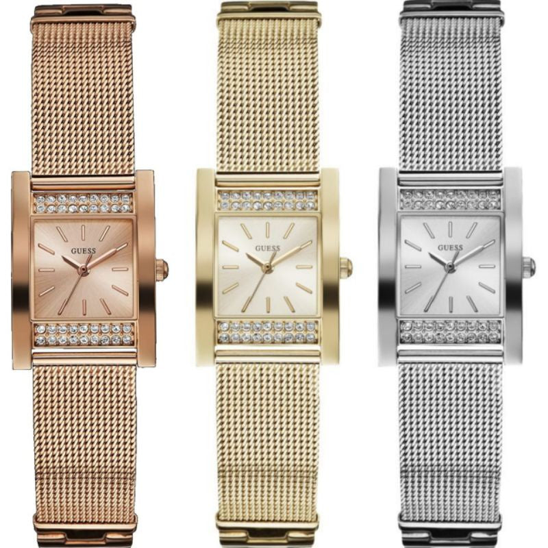  Shop Authentic Guess Nouveau Diamonds Silver Dial Silver Mesh Bracelet Watch for Women - W0127L1 - Luxxuri
