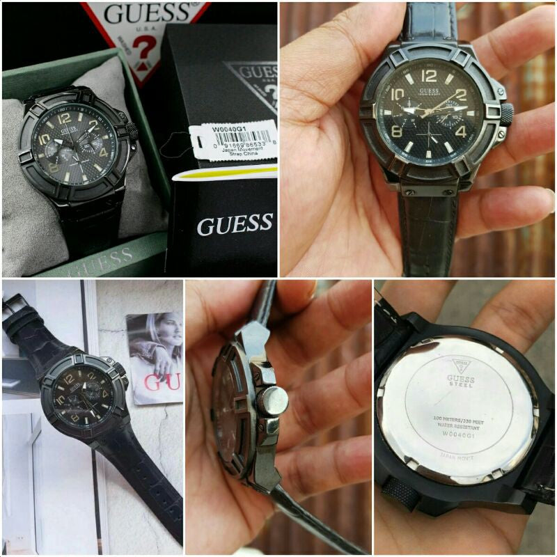  Shop Authentic Guess Rigor Analog Black Dial Black Leather Strap Watch For Men - W0040G1 - Luxxuri