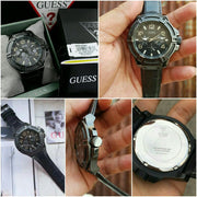  Shop Authentic Guess Rigor Analog Black Dial Black Leather Strap Watch For Men - W0040G1 - Luxxuri