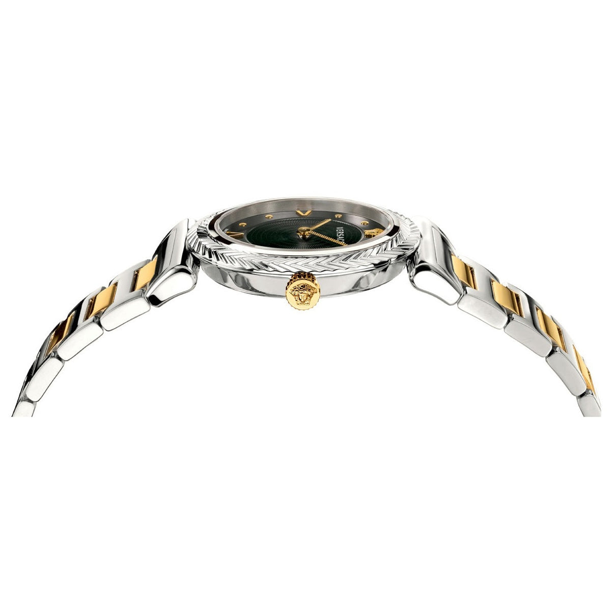  Shop Authentic Versace V-Motif Black Dial Two Tone Steel Strap Watch for Women - VERE00518 - Luxxuri