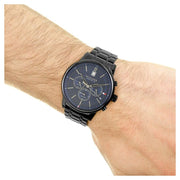  Shop Authentic Tommy Hilfiger Kyle Quartz Blue Dial Black Steel Strap Watch for Men - 1791633 - Luxxuri