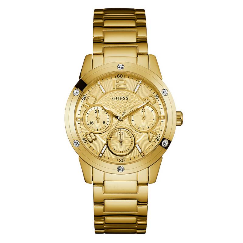  Shop Authentic Guess Crystal Multifunction Gold Dial Gold Steel Strap Watch for Women - W0778L2 - Luxxuri
